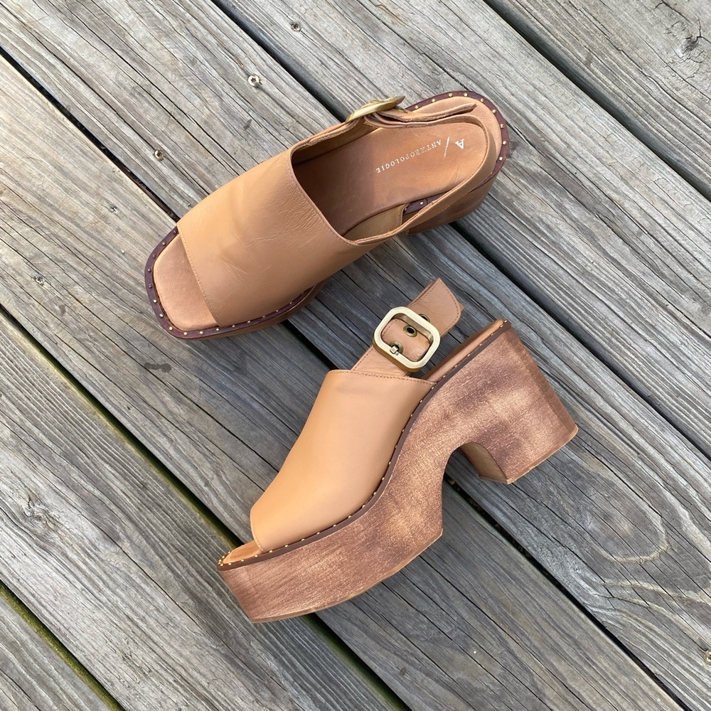 Anthropologie Wooden Platform Clog Sandals